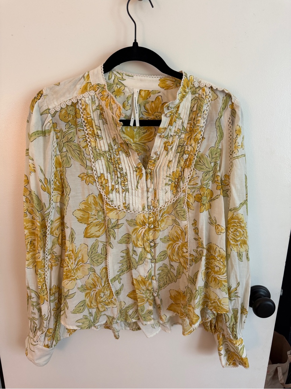 Anthropologie Yellow Floral Pintuck Peasant Blouse